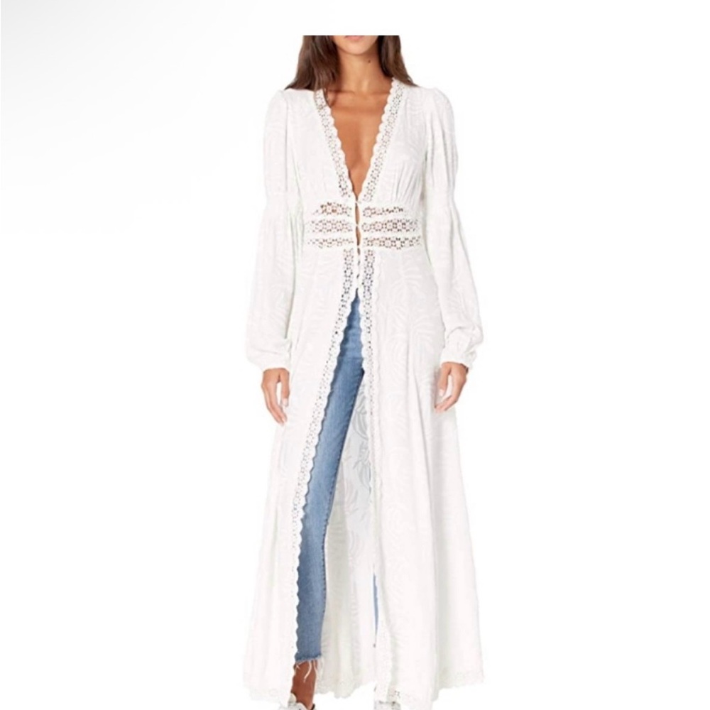Free People Shady Palm Maxi Duster
LS Palm Print Heavy Lace White XS